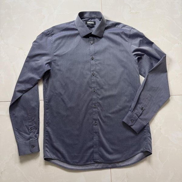 Men DKNY Shirt Navy Cotton 38 / M / 46 #BLU4