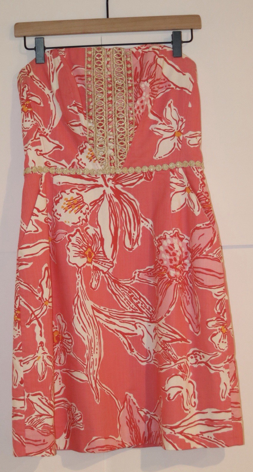 Lilly Pulitzer Strapless Pink & White Floral A-Line Knee Length Dress Size 6