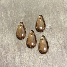 14x7mm Smoky Topaz Czech Teardrop Glass Beads 10 