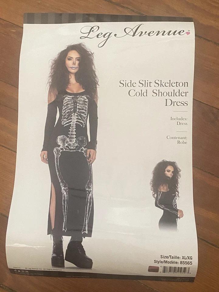 Disfraz Leg Avenue con abertura lateral esqueleto hombro frío. Estampado Esqueleto XL Foto 3 de 4