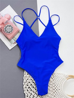 Backless One Piece Swimsuit Monokini Solid Color Stretch Fit Beach Design