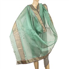 Sanskriti Vintage Long Green Dupatta/Stole Cotton Silk Zari Woven Zari Scarves