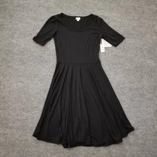 New LuLaRoe Nicole Ringer Women Dress Medium Solid Black Fit N Flare Stretch *