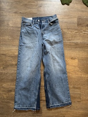 H&M Custom Wide Leg Jeans 32x32 Hand Sewn Distressed Light Blue Wash