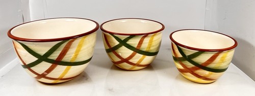 Vintage Vernonware Homespun set of 3 nesting/mixing bowls 8" 7" 6” USA MADE MCM