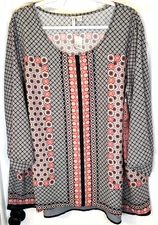 NEW! CATO Plus Blouse Sz 22/24W Floral Bandana Print 3/4 Sleeve Tunic Top NWT