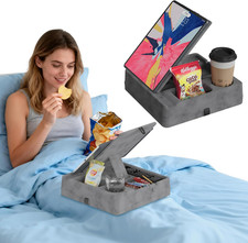 Tablet Pillow Stand for Lap, Bed and Desk, Foldable Soft Ipad Holder with Snack