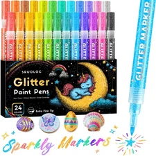 Glitter Paint Pens, 24 Colors Glitter Markers Pens Set Acrylic Sparkle Marker...