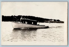 1911 YMCA Flag H M Moore Boat Friendship Maine ME RPPC Photo Antique Postcard