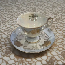 Vintage Lefton China  Cup & Saucer Blue & Gold