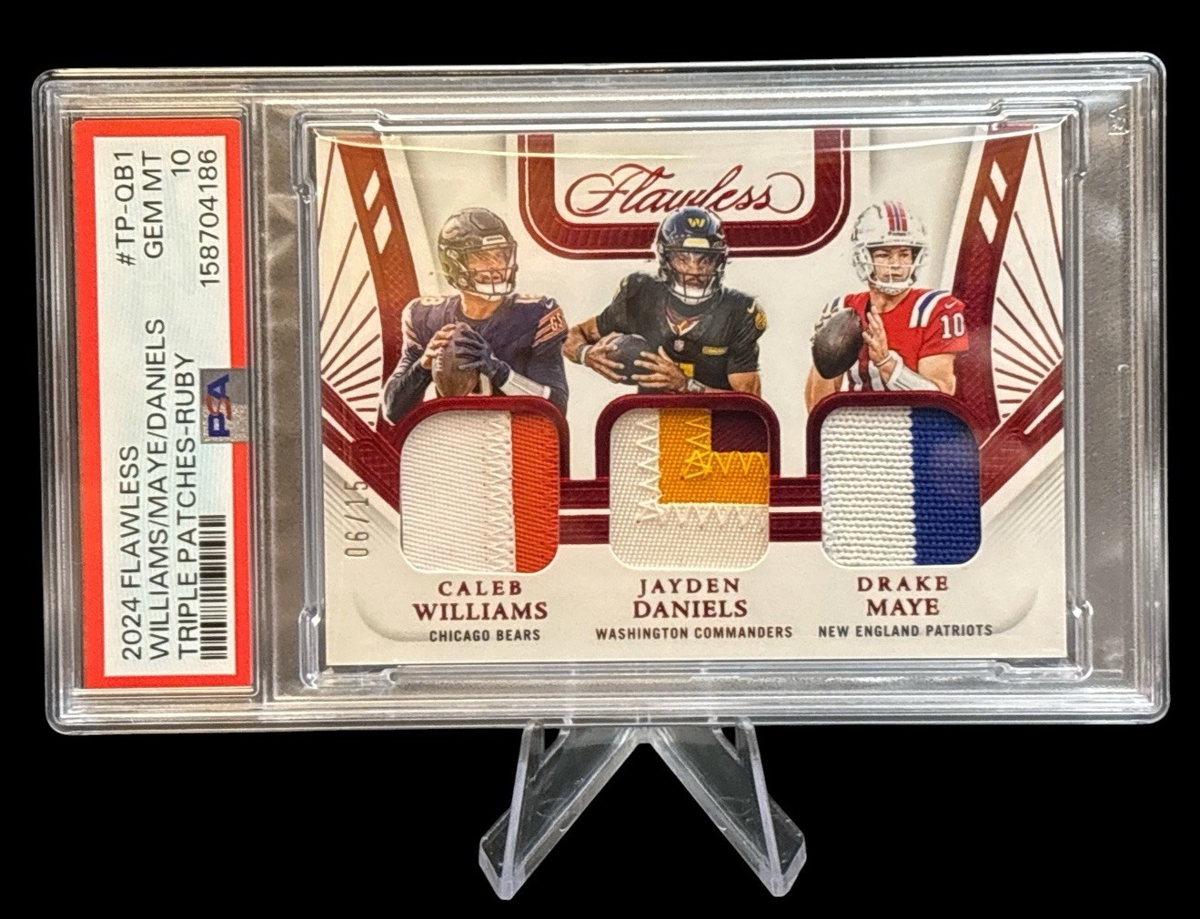 2024 PANINI FLAWLESS TRIPLE PATCHES #TP-QB1 WILLIAMS/MAYE/DANIELS RPA /15 PSA 10