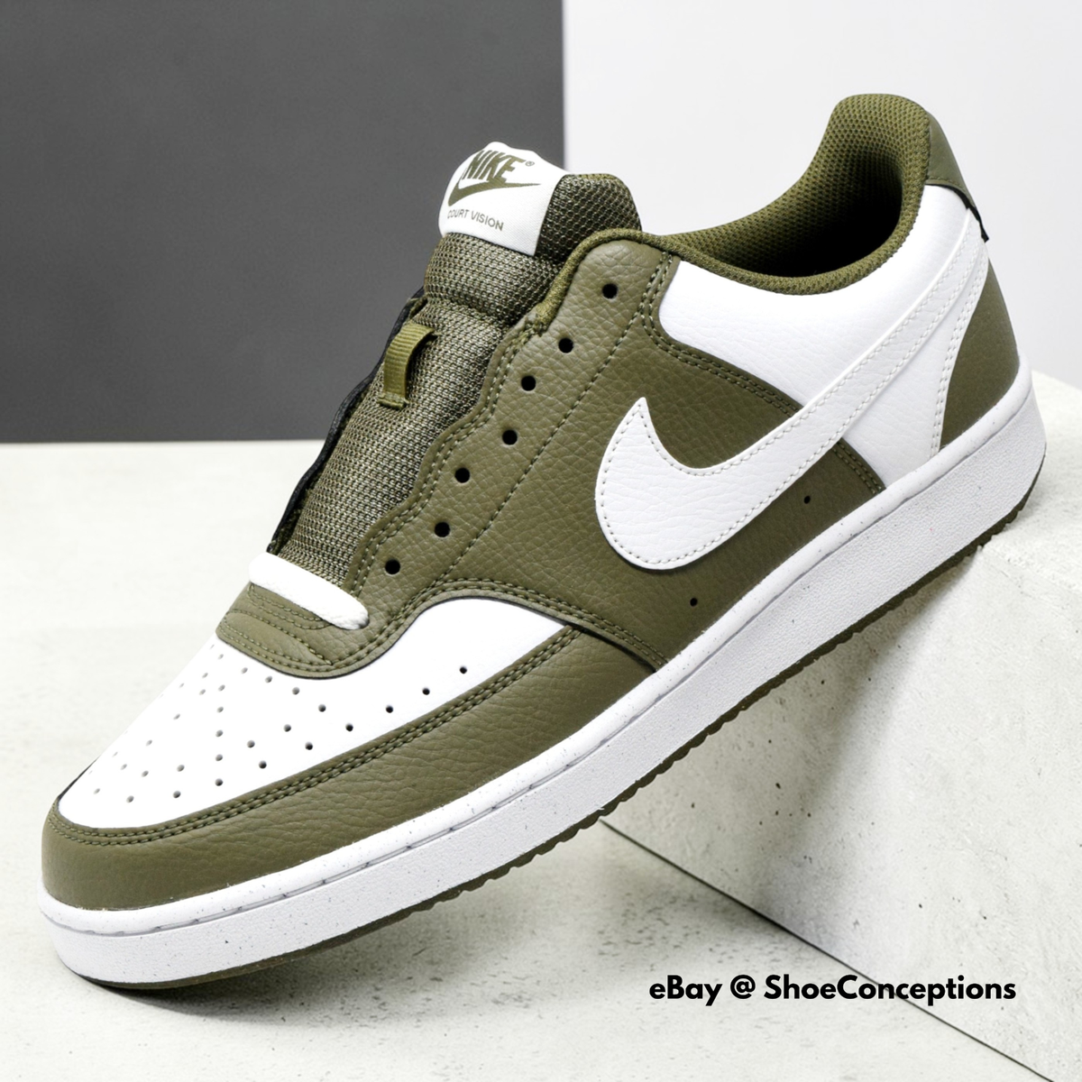 Nike Court Vision Lo Shoes Medium Olive White HM9862-201 Men's