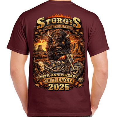 T-Shirt 2026 Sturgis Motorcycle Rally Wild and Free No Harley
