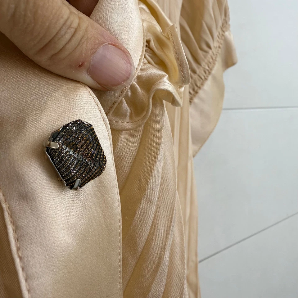 Vestido Meghan Los Angeles 100% Seda MUJER 8 Plisado Volantes Manga Corta CHAMPAGNE Foto 4 de 4