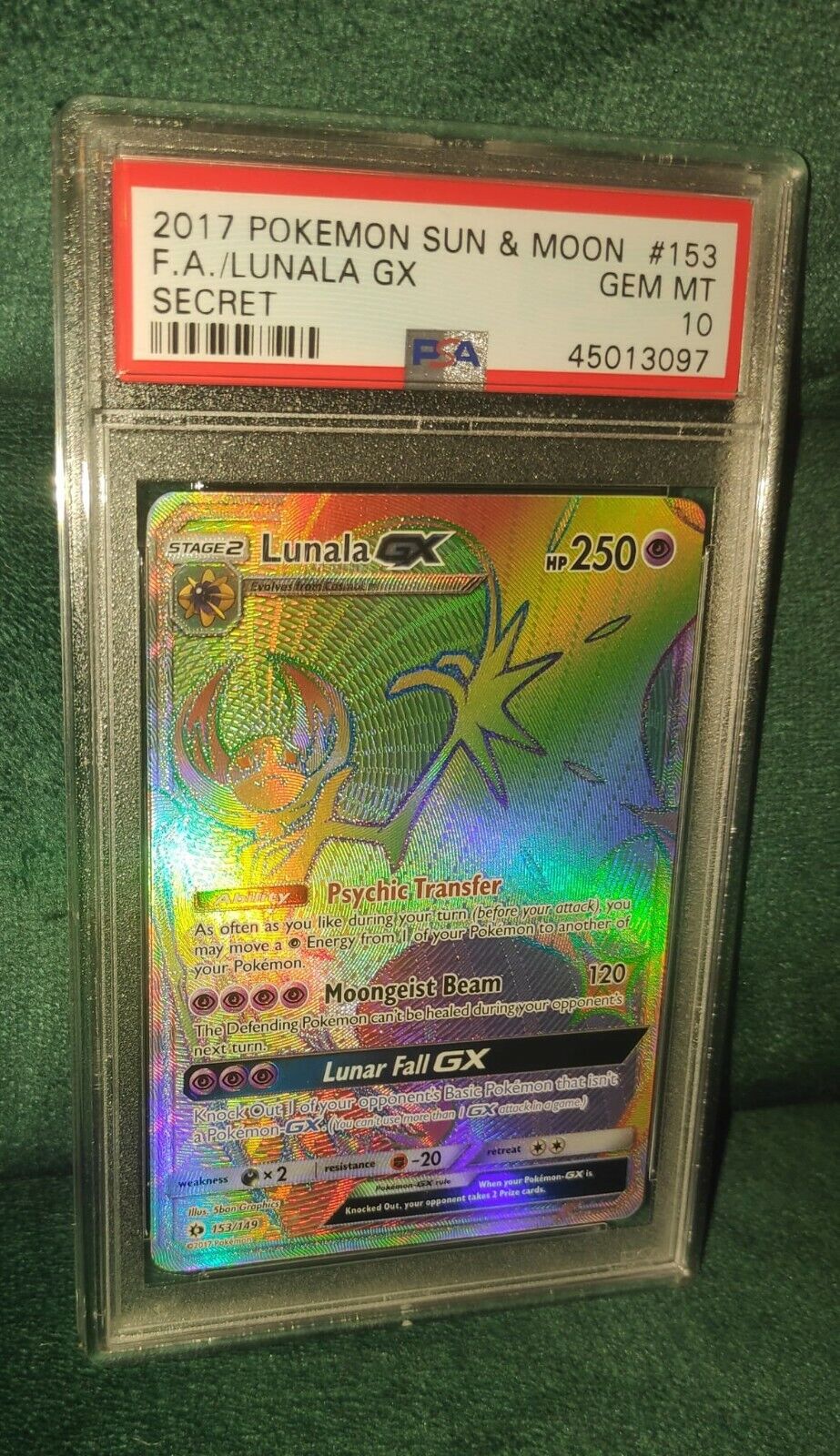 Rare Lunala GX HP250 2016 Collectible Pokemon Trading Card Missing