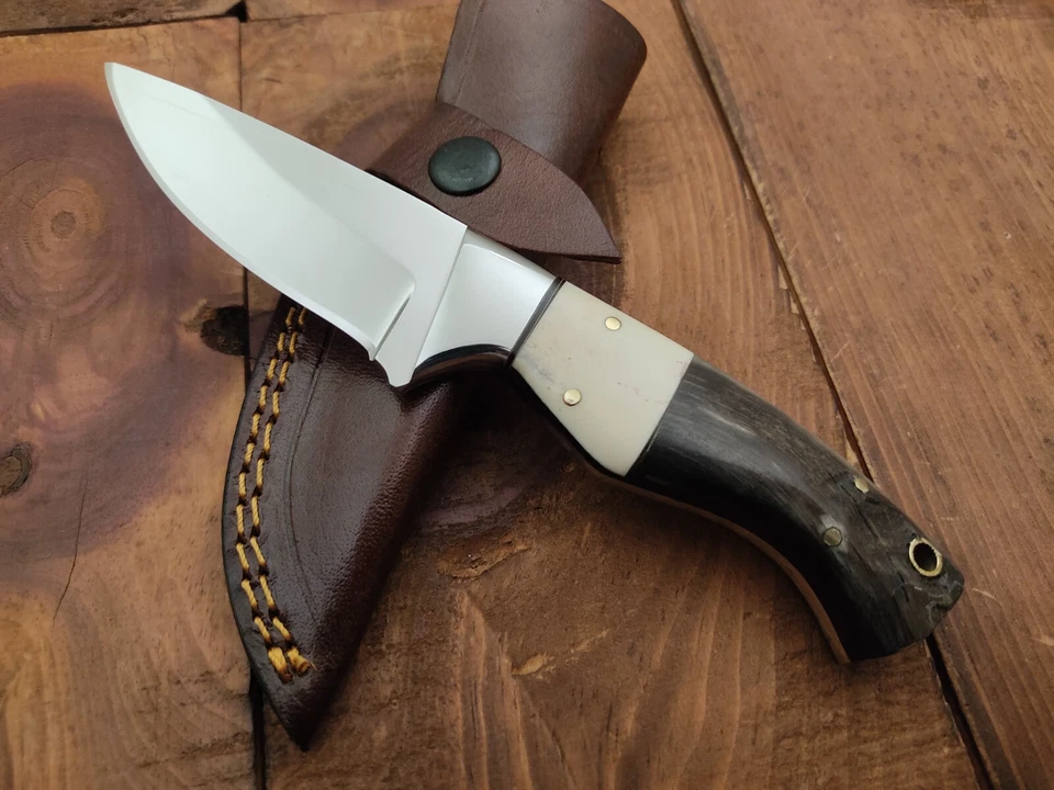 Cuchillo de caza de campamento de hoja fija de acero inoxidable Full Tang 12c27 hecho a mano personalizado Foto 3 de 4