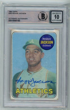 1969 Topps Reggie Jackson Rookie Signed Baseball Card Beckett Slabbed 10 AUTO