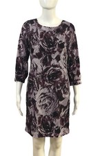 Ann Taylor Womens Size 4 P Dress Purple Sheath Roses 3/4 Sleeve Petit