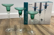 Elements Set of 3 Teal Green Glass Candlestic...