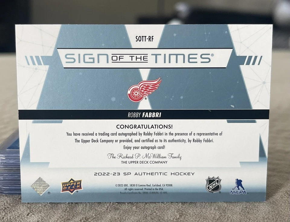2022-23 Sp Authentic Sign Of The Times Robby Fabbri #SOTT-RF - Image 2 of 2