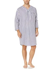 Mens Over-the-Head Cotton Front-Snap Nightshirt