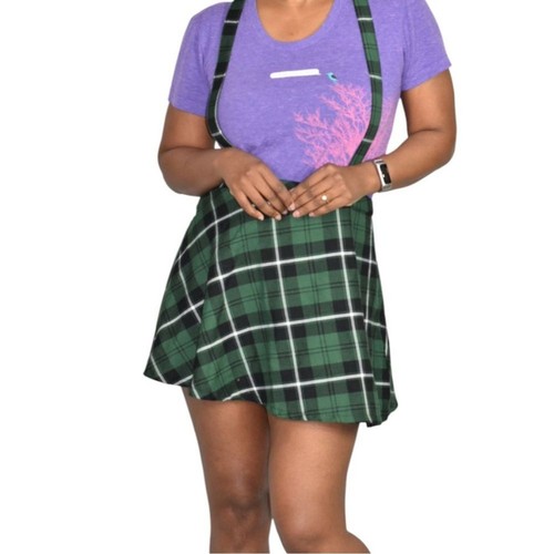 NWT Royal Bones Green Plaid Mini Skirt w/ Suspenders Hot Topic Size XL - Picture 12 of 13