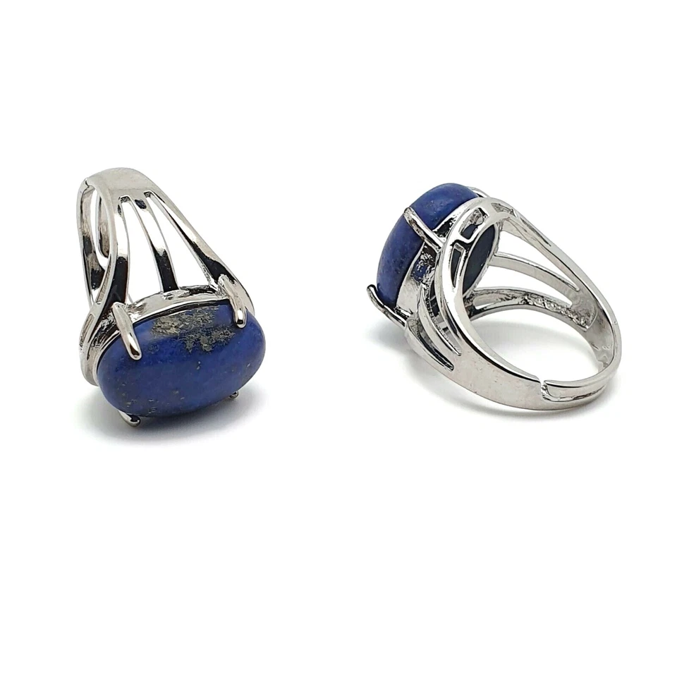 Ring Oval Gemstone Natural Crystal Boho Chakra Cocktail Adjustable Silver Plated - Image 3 of 4