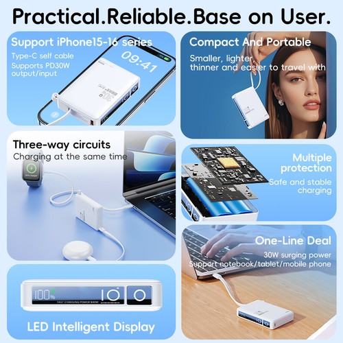 Powerbank 10000mAh Przenośna zewnętrzna bateria 30W USB-C Ładowarka do wszystkich telefonów komórkowych - Zdjęcie 4 z 11