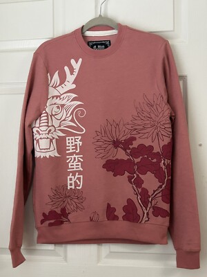 BLIND ROOSTER Asian Ruthless Dragon Sweatshirt Rose Size Small