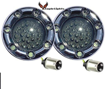 Eagle Lights 2'' Harley LED Front Turn Signals White Running DRL Chrome Trim Ring
