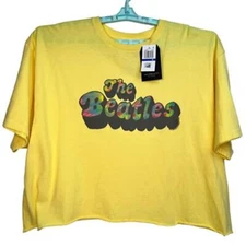 The Beatles Womens Junk Food T-Shirt Yellow Graphic Short Sleeve XL NEW