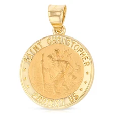 14K Yellow Gold Religious St. Christopher Medal Pendant For Necklace or Chain