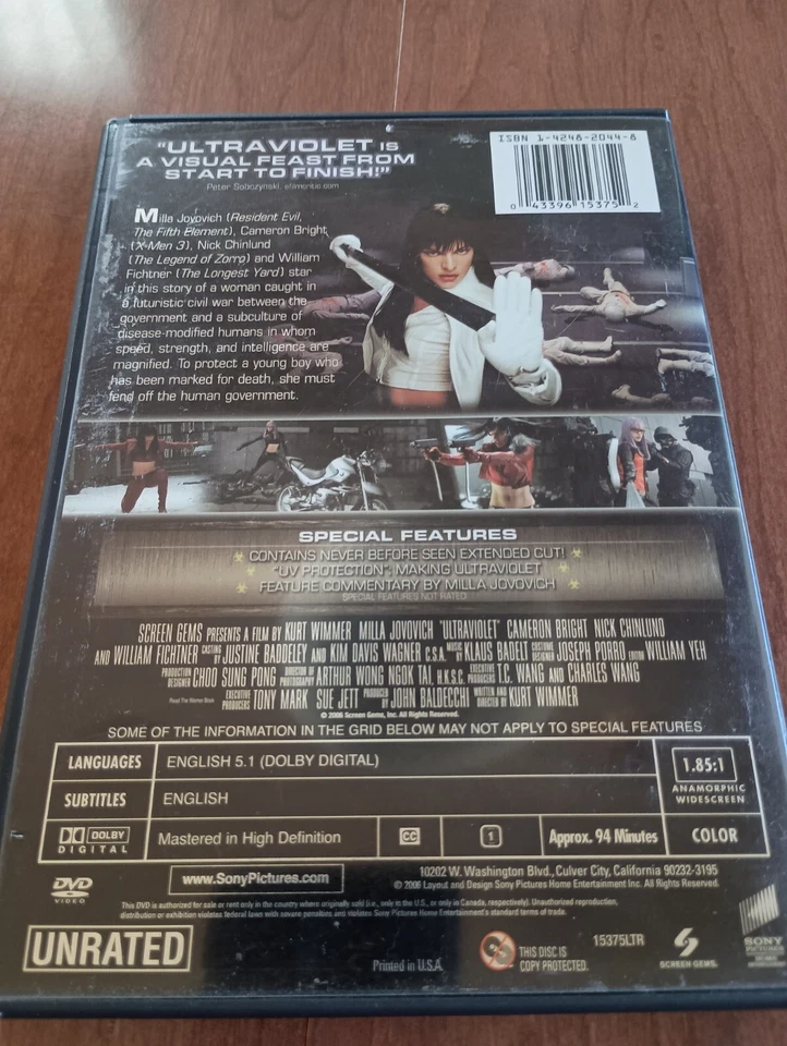 Ultraviolet Milla Jovovich Unrated Extended Cut DVD — 第 2/4 张图片