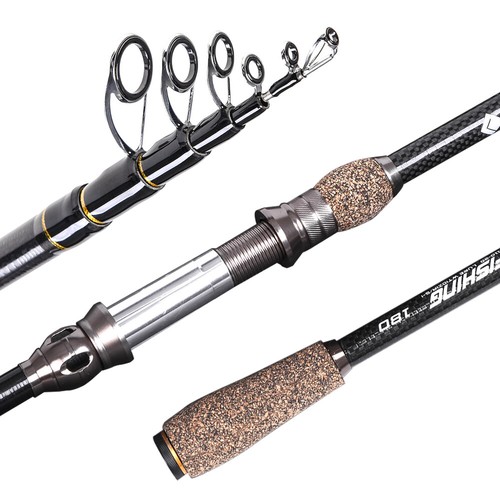 Canne à Pêche à La Mouche Télescopique Portable 2.1M à 3.0M - Carbone Ultraléger - Action Rapide - Poignée Liège