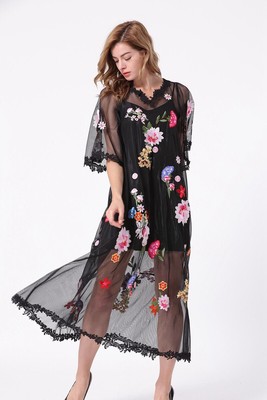 black mesh flower dress