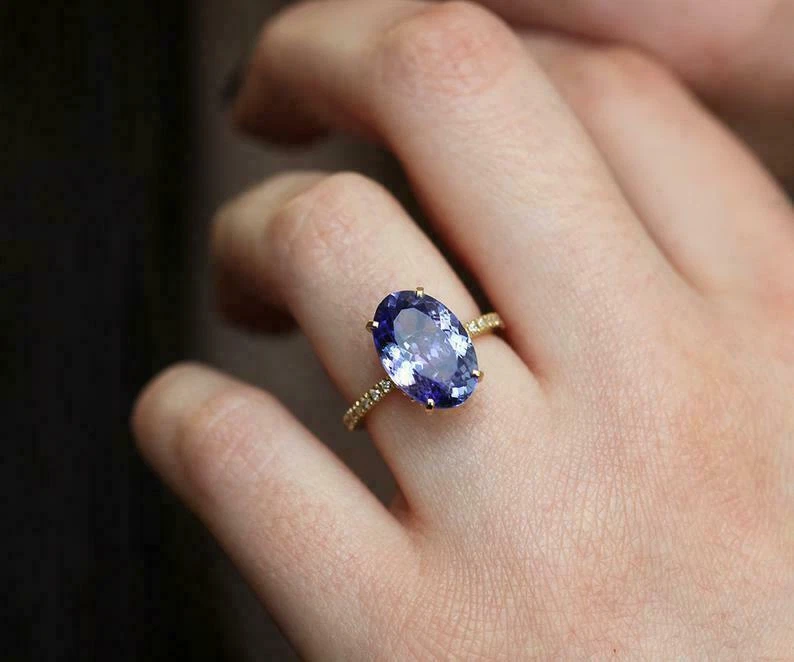 2.5 Carat Oval Cut Tanzanite Diamond Asscent Wedding Ring 14k Yellow Gold Finish