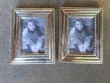 TWO Silver Tone PICTURE FRAMES Beaded Border  2x3 Photo under Glass