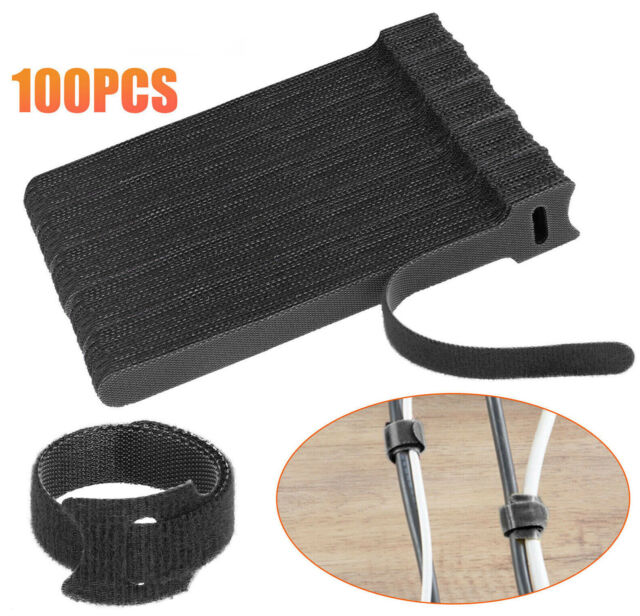 100 X Cable Straps Black Wire Cord Hook Loop Ties Reusable Fastening Organizer ER11036