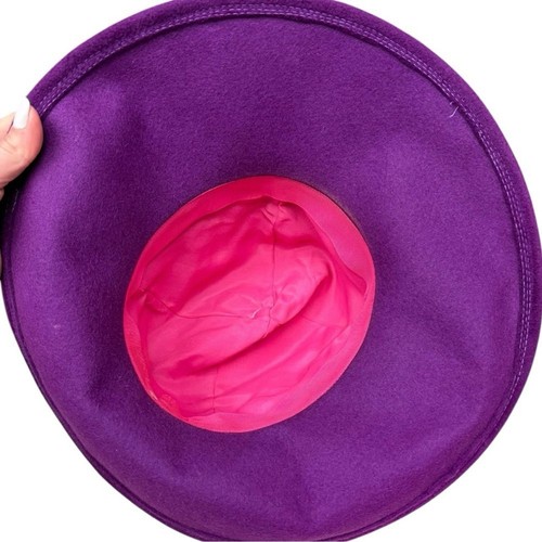 Vintage Gypsy Wizard Purple Wide Brim Hat Crushed Velvet Crown Ribbon Union Made - Picture 5 of 11