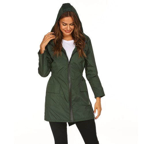Women Waterproof Jacket Windbreaker Outwear Hooded Zipper Raincoat Lightweight - Picture 8 of 20