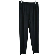 Leith Pleat Front Trousers S Black Pull On Slash Pockets Tapered Leg High Waist
