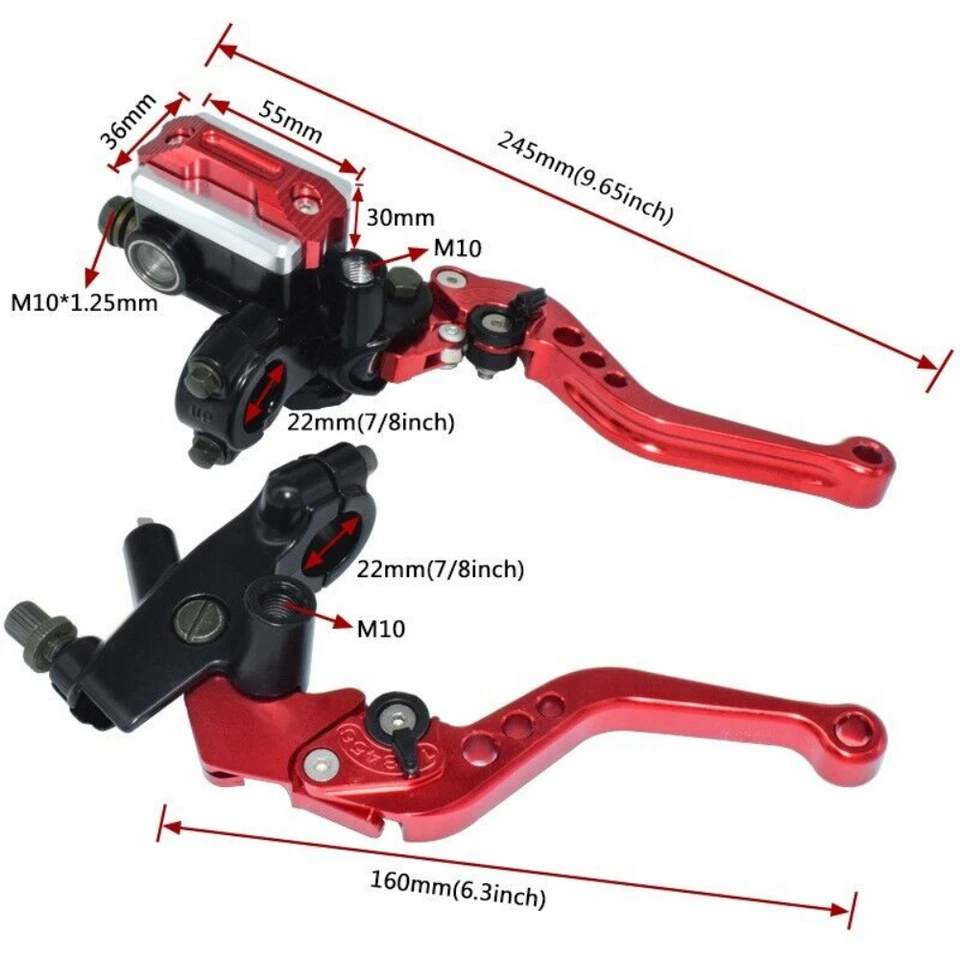 1Pair7/8"22mm Universal Motorcycle Brake Clutch Master Cylinder Reservoir Levers - Image 4 of 4