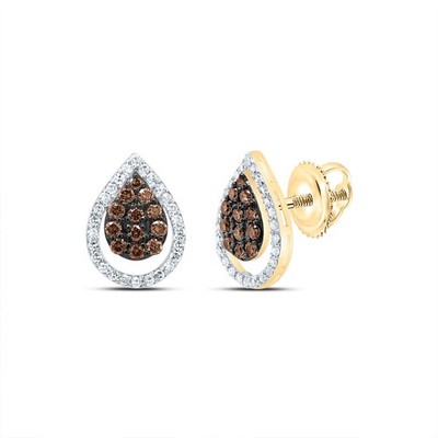 Braune Ohrstecker 0,68 ctw natürlicher Diamant Träne 10 kt Gelbgold