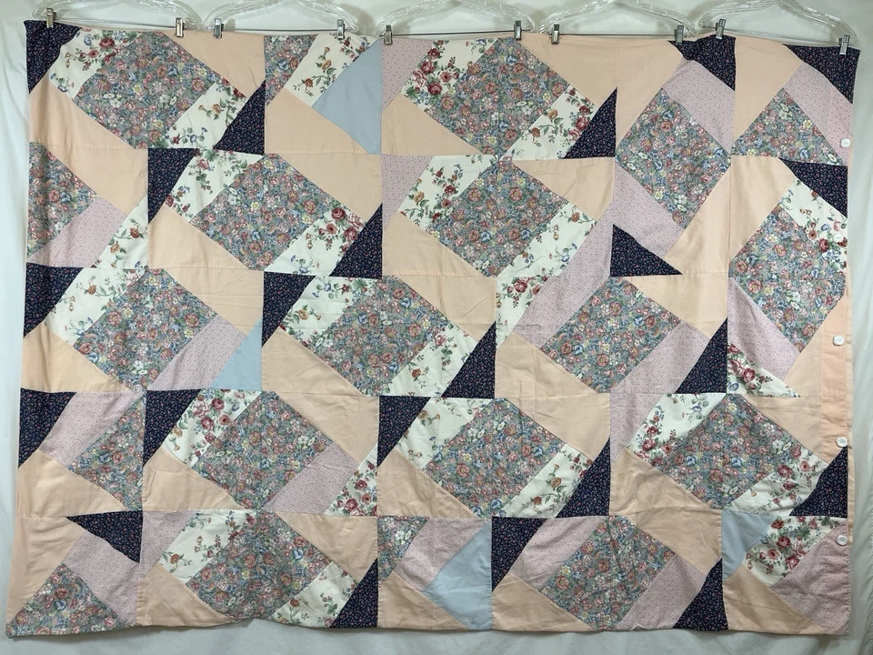 Funda nórdica acolchada vintage doble hecha a mano de algodón núcleo de cabaña en mal estado romántico Foto 2 de 4