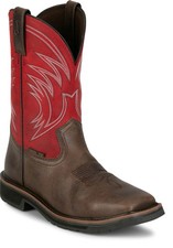 Justin Mens Apprentice 11in Steel Toe Coffee/Red Water Buffalo Work Boots