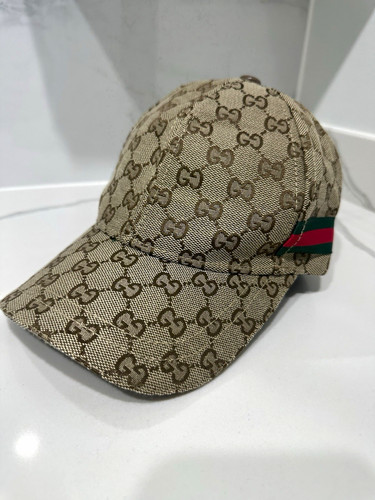 Gucci GG Monogram Baseball Cap Beige/Brown Red Green Web Stripe Women M
