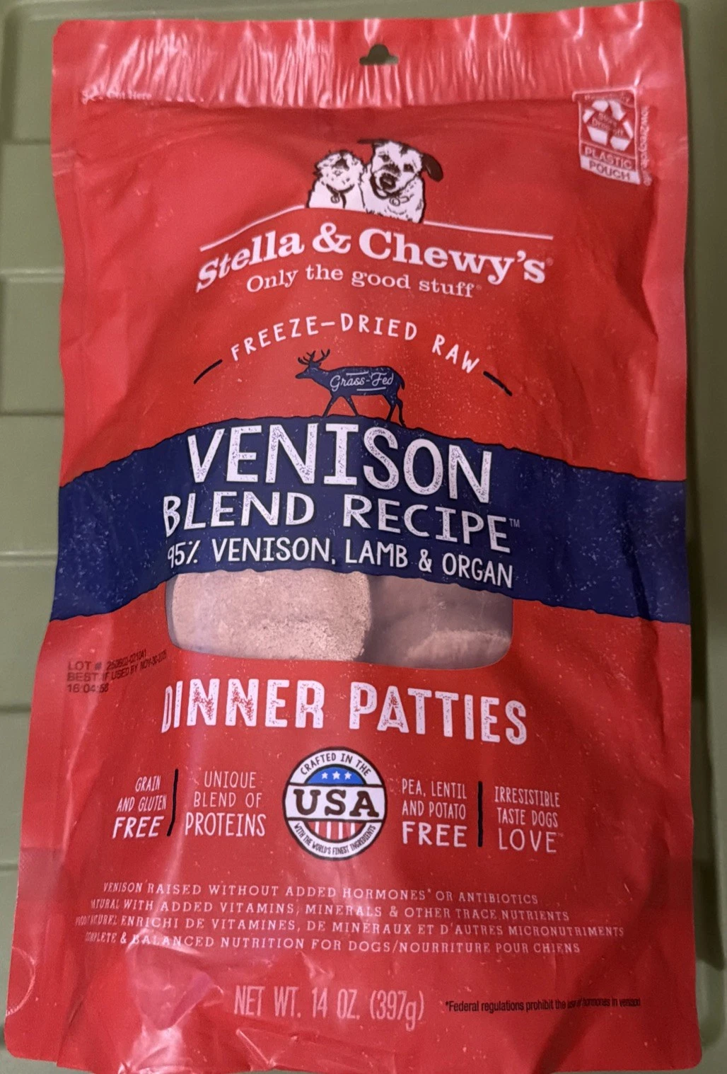 Freeze Dried Raw Dinner Patties Venison Blend Recipe Dry Dog Food 14oz.Free Ship
