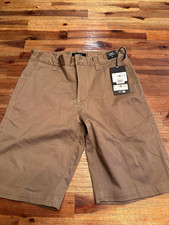 RVCA Men s Brown Cotton Chino Shorts Flat Front Zip Closure Slash Pockets