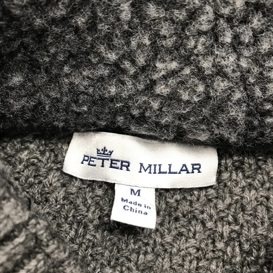 Suéter Peter Millar Para Hombres Gris Medio Cable Cárdigan Lana Yak Cachemira Preppy Foto 4 de 4