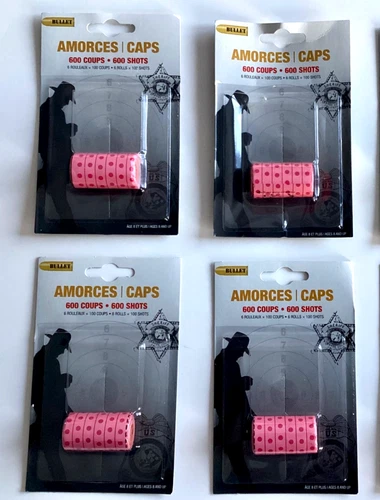 SET OF 4 BULLET BRAND KIDS PRETEND ROLE PLAY PAPER CAPS 600 SHOTS FOR CAP GUNS